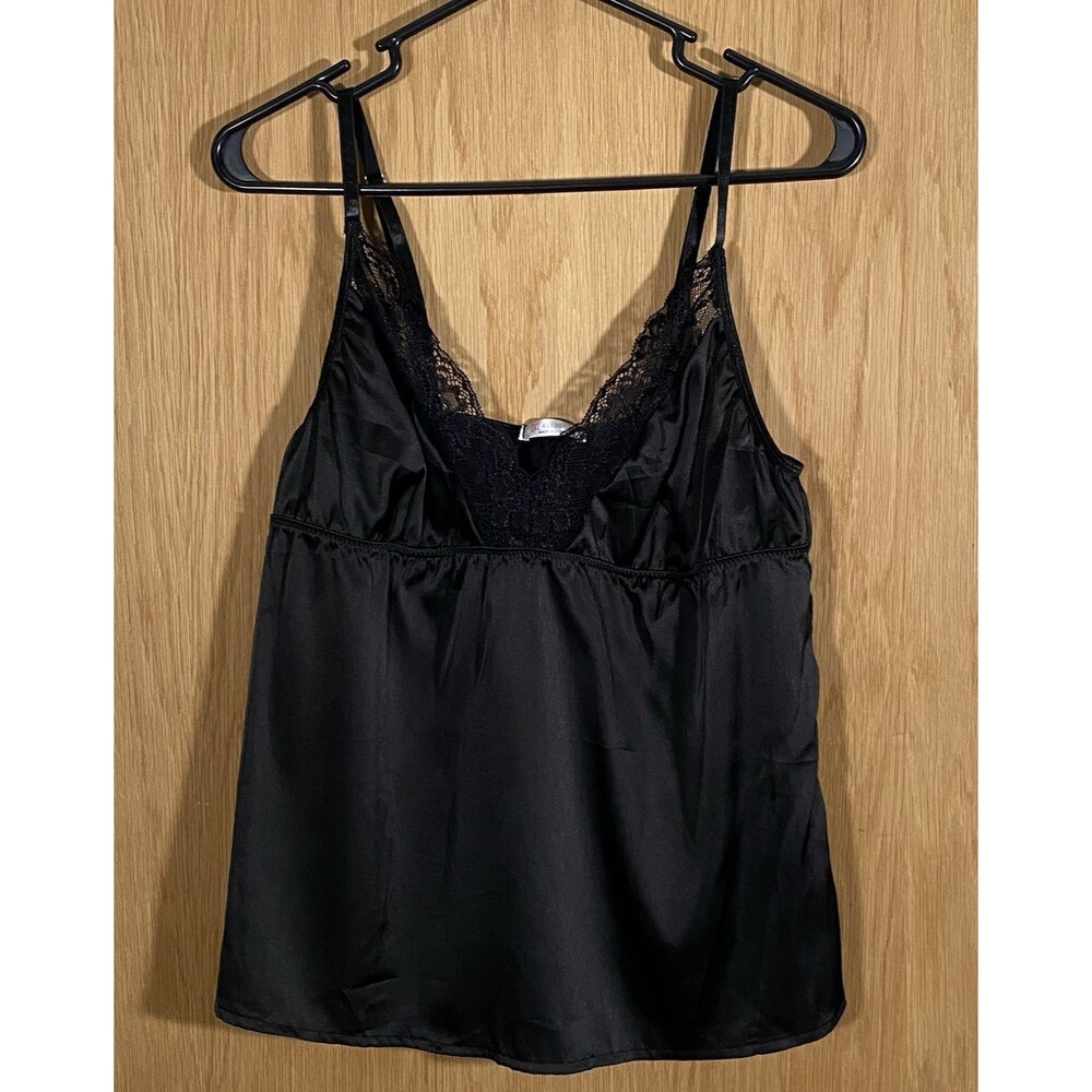 AvidLove Women's Lg Black Lace Trim Cami Satin Camisole WhimsiGoth Y2K Vamp NWT